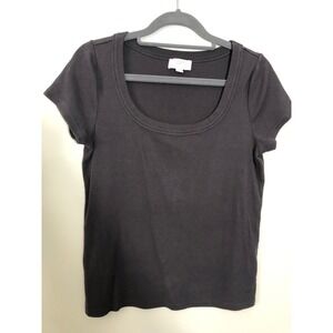 LOFT Scoop Neck Ribbed Tee Women MP Dark Gray Short Sleeve Stretch Top
